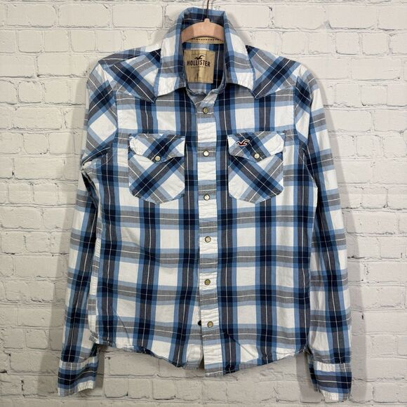 Hollister Shirt Men’s Small Plaid Pearl Snap Button Y2K Western Cowboy Shacket - Picture 1 of 9